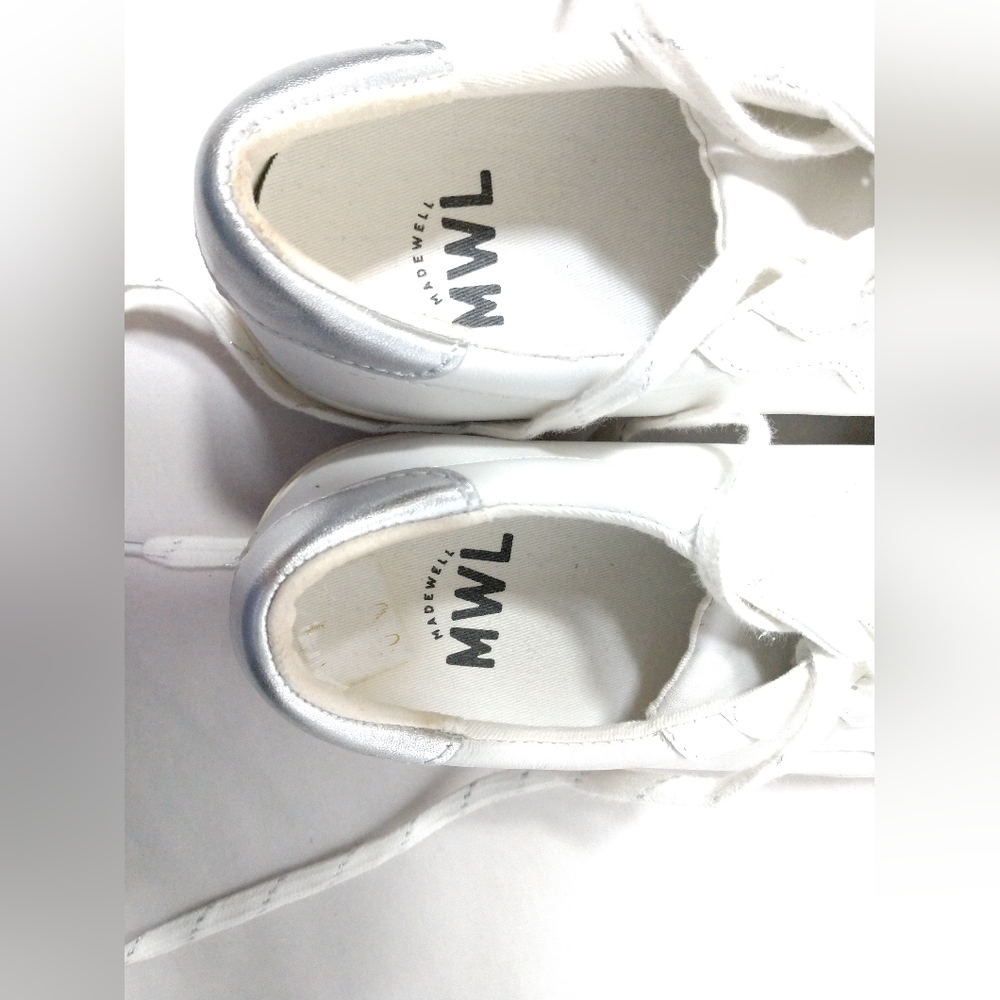 Madewell White & Silver Leather Sneakers Size 7.5 M - Picture 6 of 15